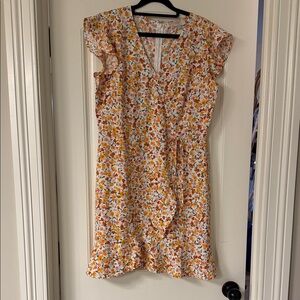 LOFT Floral Flutter Sleeve Mini Dress - Orange and Yellow